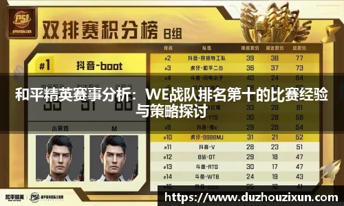 和平精英赛事分析：WE战队排名第十的比赛经验与策略探讨